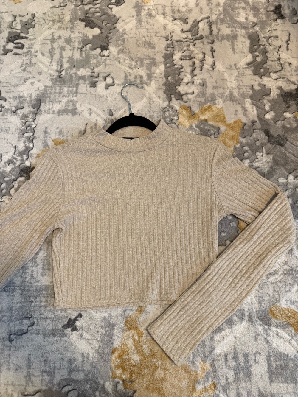 Ribbed Mock Neck Crop Top Cream